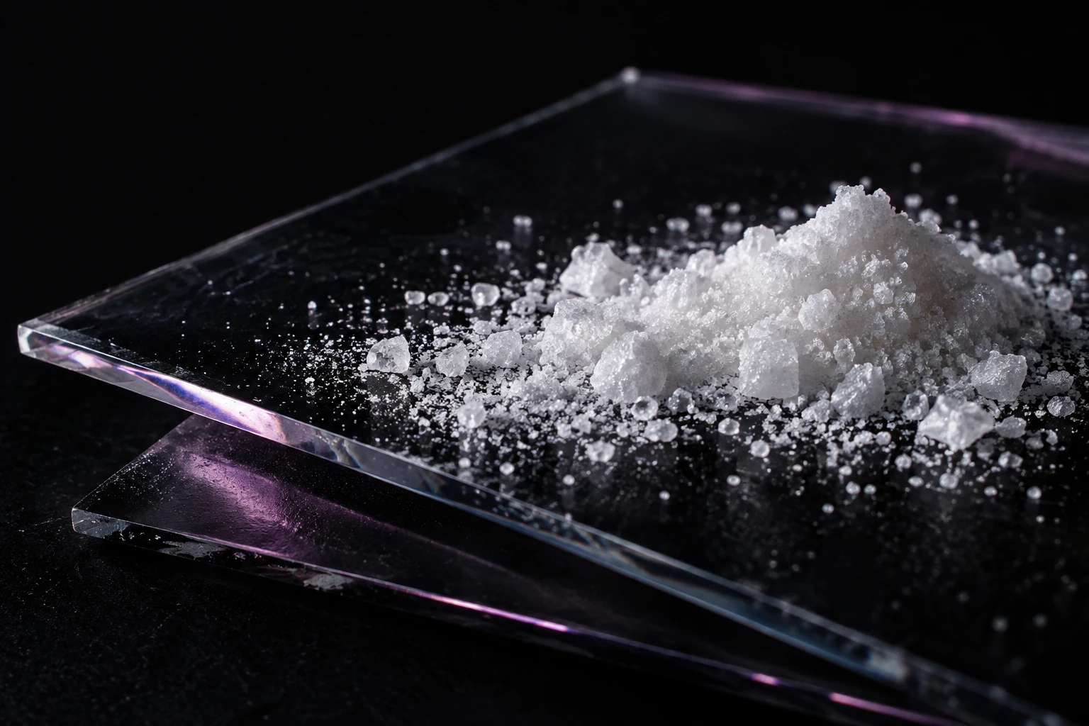 Conceptual study of crystalline cosmetic ingredients and optical glass in lilac light
