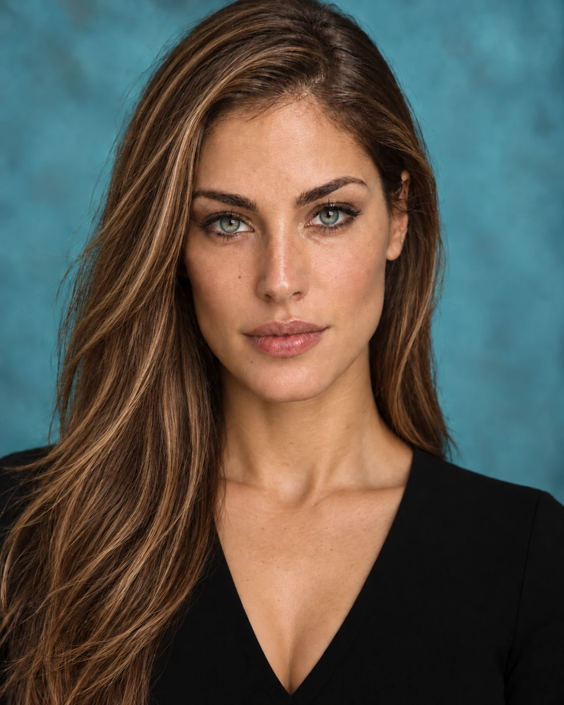 SelvaMer campaign portrait with highlighted chestnut hair and black styling